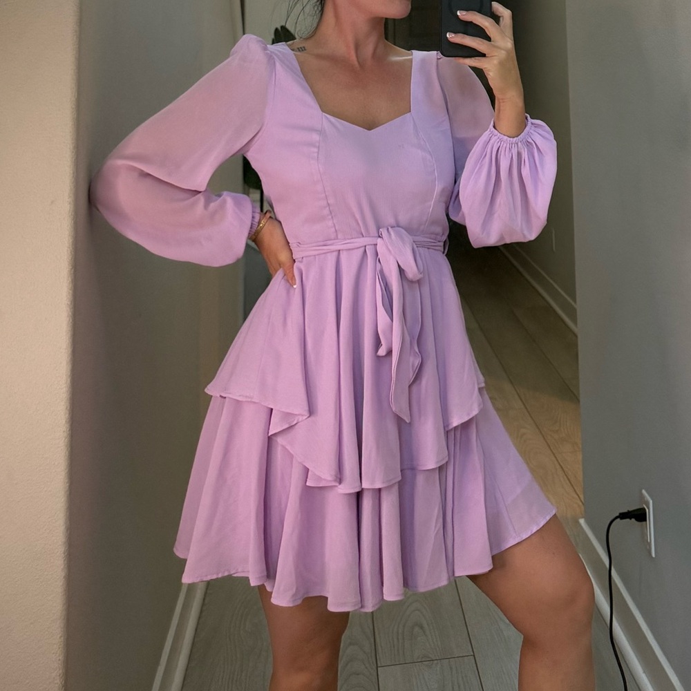 Elegant Lavender Long Sleeve Dress